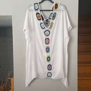 EUC Rafe New York Granny Square White Tunic Kaften Multicolor Crochet Details